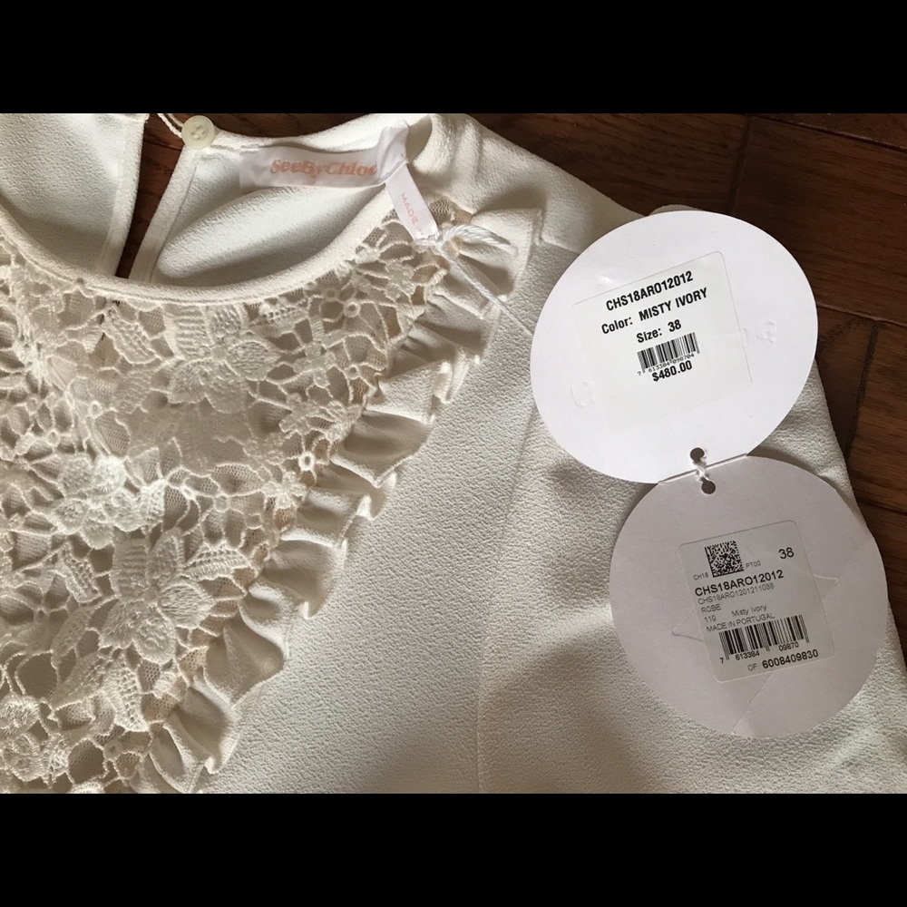 See by Chloe NWT Ivory Lace Ruffle Dress 38 6 Rehearsal Dinner Boho Romantic - Picture 6 of 6